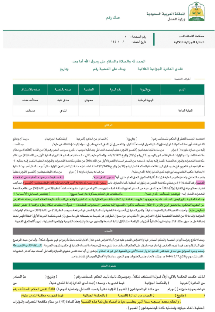 عقوبة حيازة المخدرات بقصد التعاطي