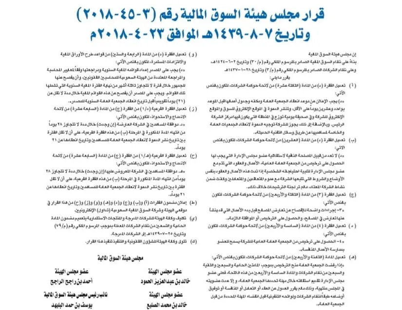 قرار رقم (3-45-2018) وتاريخ 07-08-1439هـ