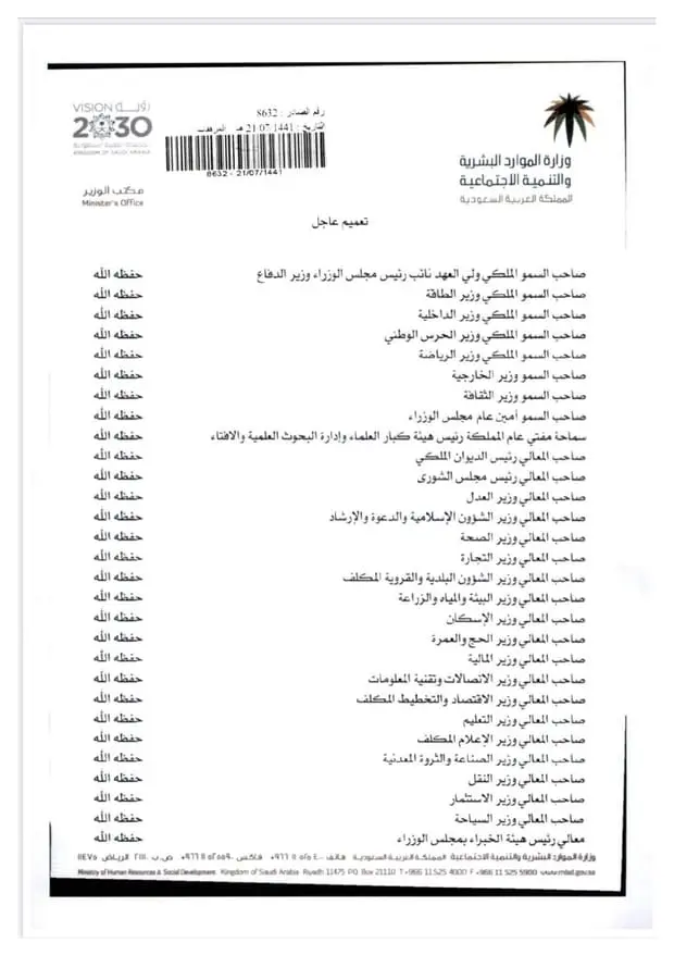 تعميم رقم (8632) وتاريخ 21-07-1441هـ